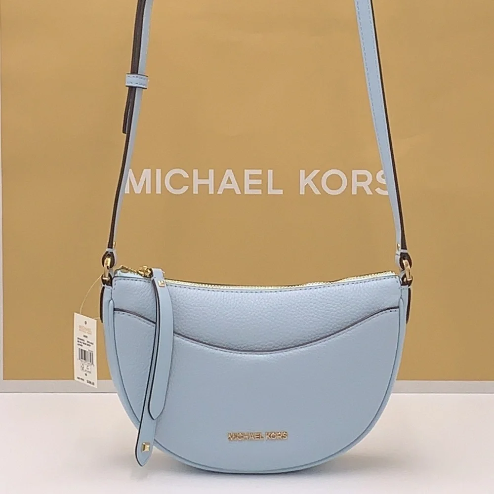 MICHAEL KORS Dover Small Half Moon Leather Crossbody Bag Vista Blue color